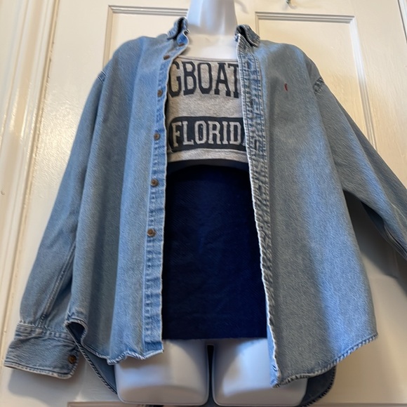 Ralph Lauren Sport Denim Oxford Jacket Large lightweight Size 10 Vintage GOOD - Picture 6 of 15